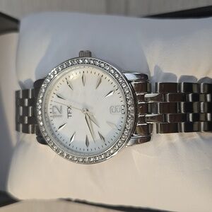 Timex Silver Women's Watch with Crystal Bezel